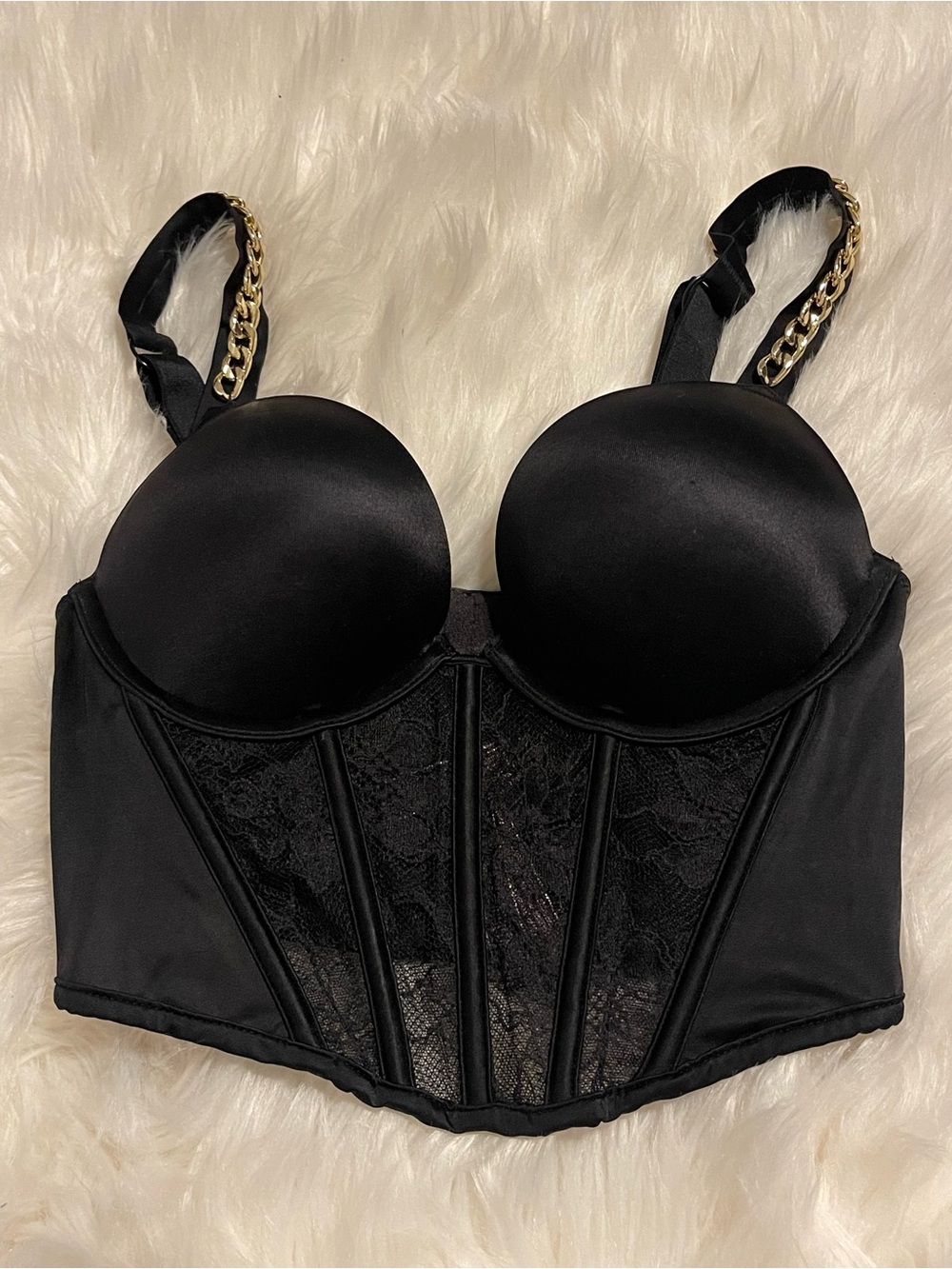 Victoria's Secret Black Push up Bustier with Gold Chain Straps